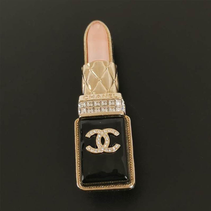 Chanel Resin & Strass Lipstick Brooch Gold