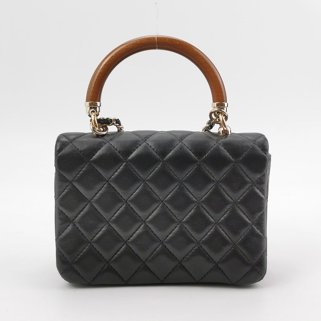 Chanel Black Quilted Leather Knock On Wood Top Handle Bag with Gold Hardware