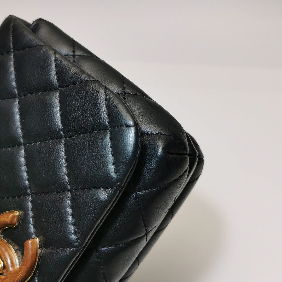 Chanel Black Quilted Leather Knock On Wood Top Handle Bag with Gold Hardware