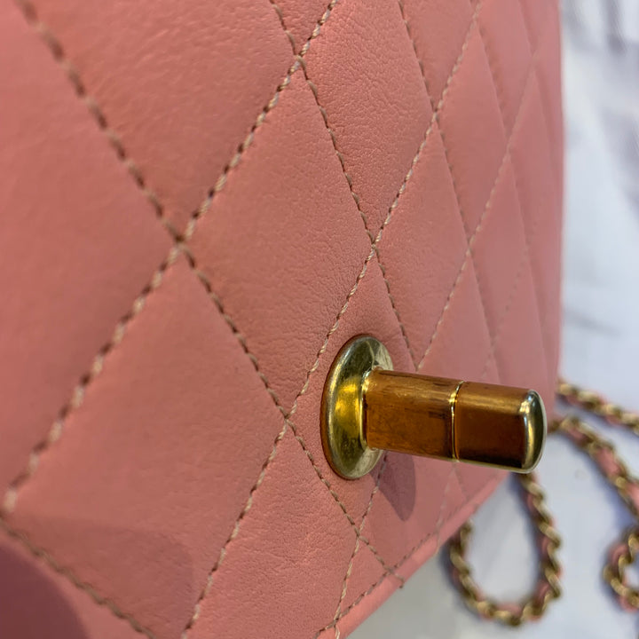 Chanel Pearl Chain Flap Bag in Pink Lambskin with Gold Hardware