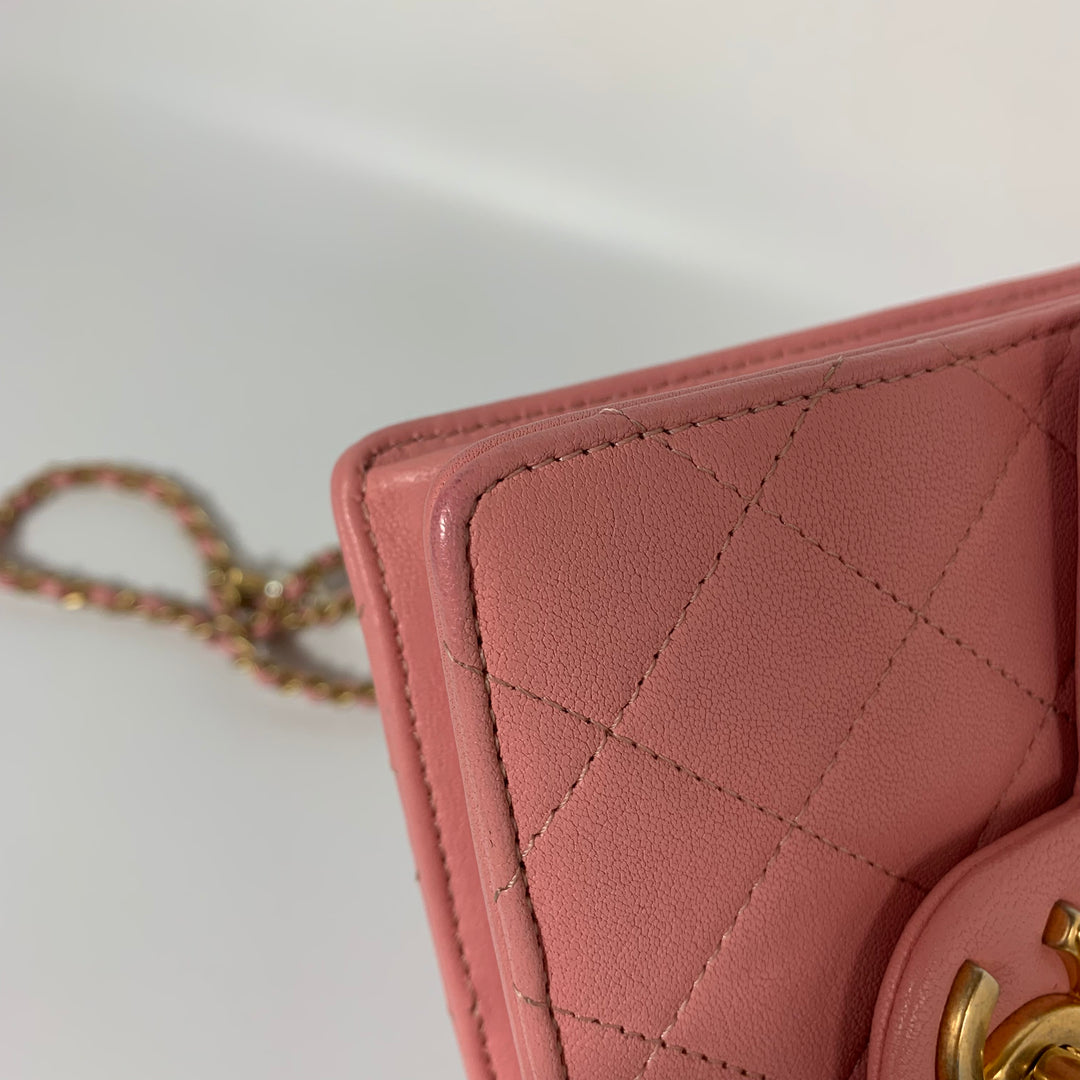 Chanel 2019 Pink Vertical Flap with Pearl Chain and Gold Hardware