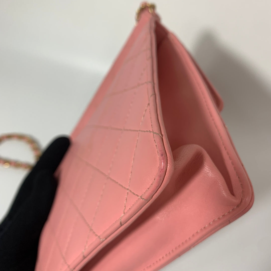 Chanel 2019 Pink Vertical Flap with Pearl Chain and Gold Hardware