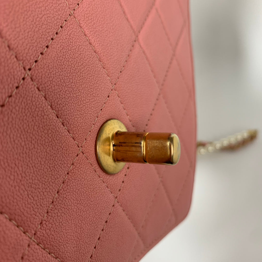 Chanel 2019 Pink Vertical Flap with Pearl Chain and Gold Hardware