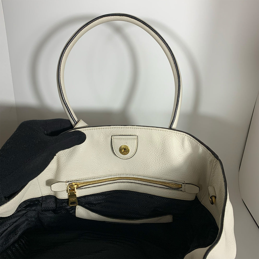 Prada Vitello Phenix Tote Bag White Gold Hardware