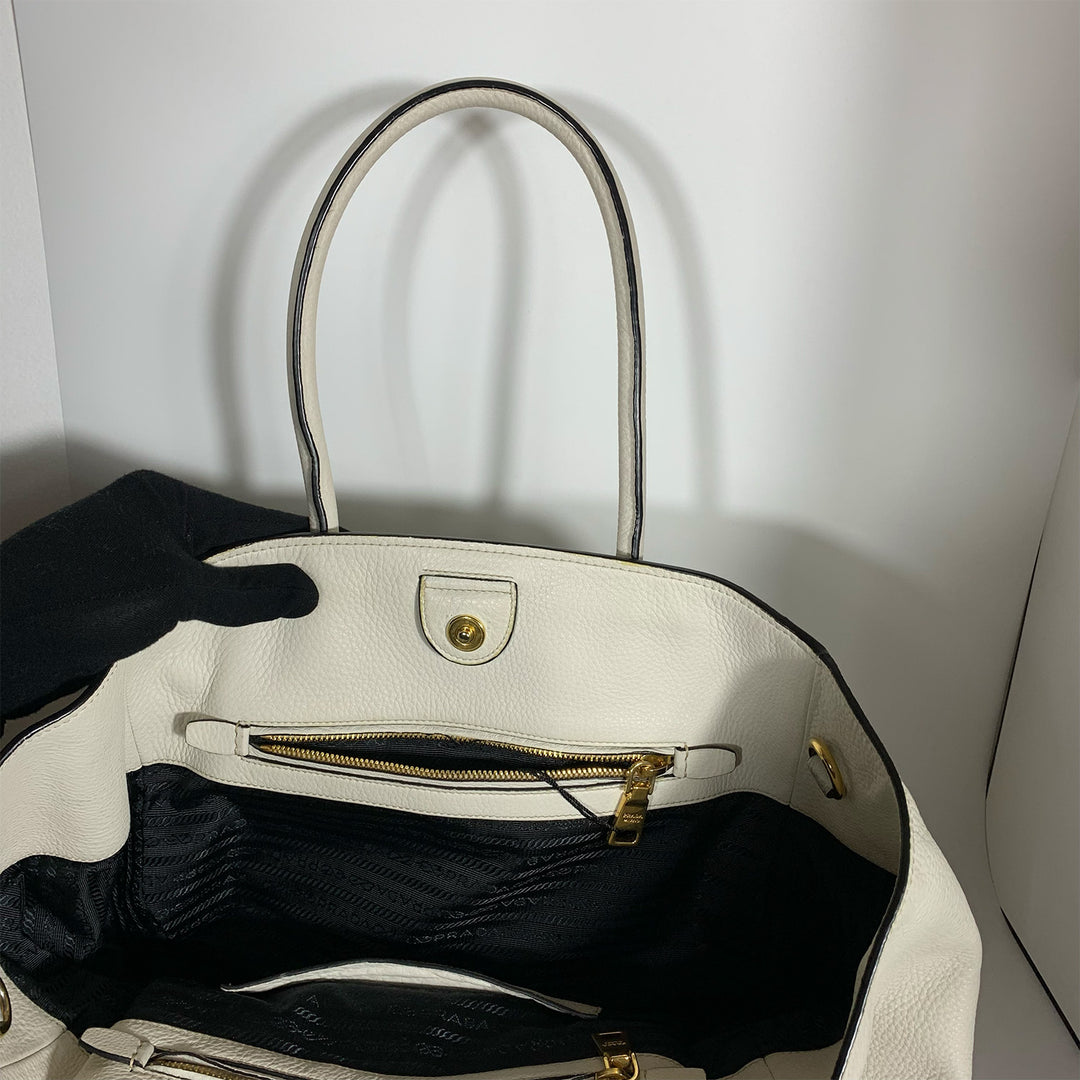 Prada Vitello Phenix Tote Bag White Gold Hardware