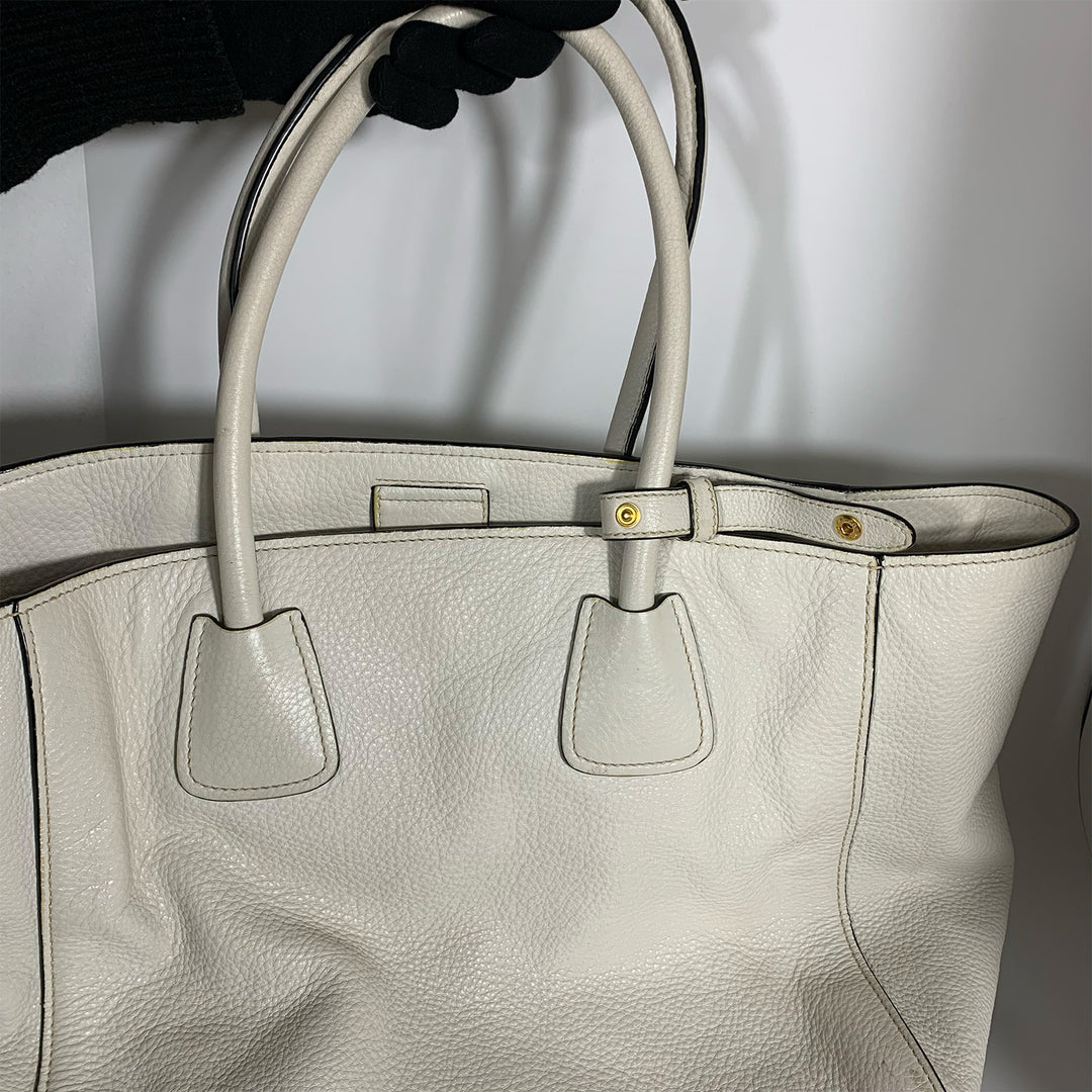 Prada Vitello Phenix Tote Bag White Gold Hardware