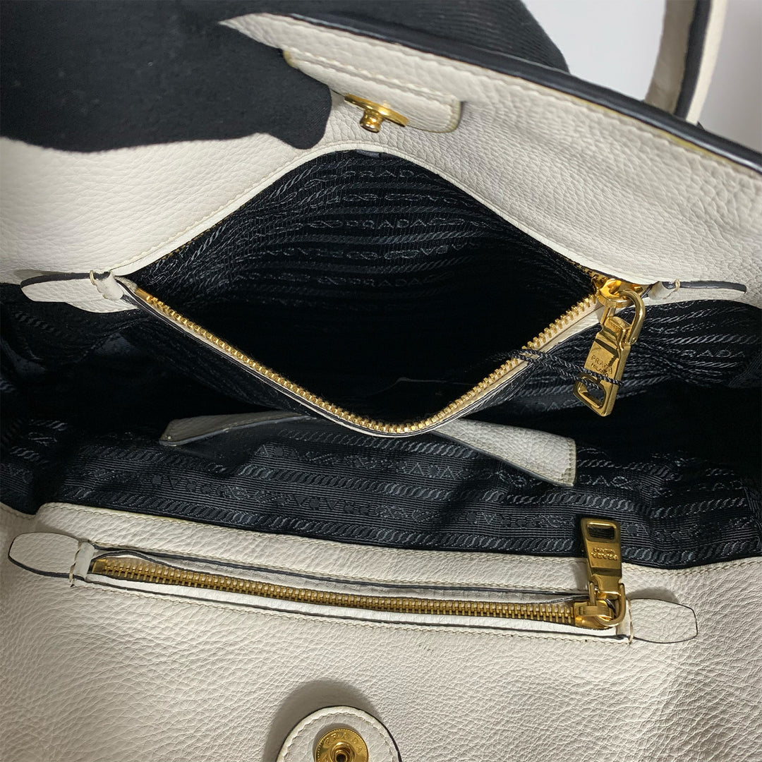 Prada Vitello Phenix Tote Bag White Gold Hardware