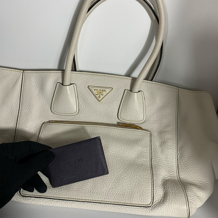 Prada Vitello Phenix Tote Bag White Gold Hardware