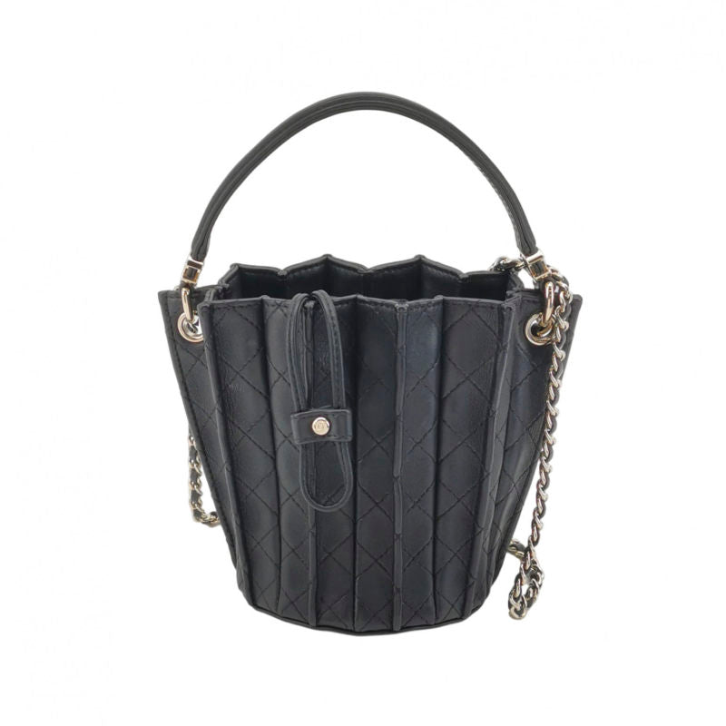 Chanel Pleated Mini Bucket Bag Black Smooth Leather Gold Hardware