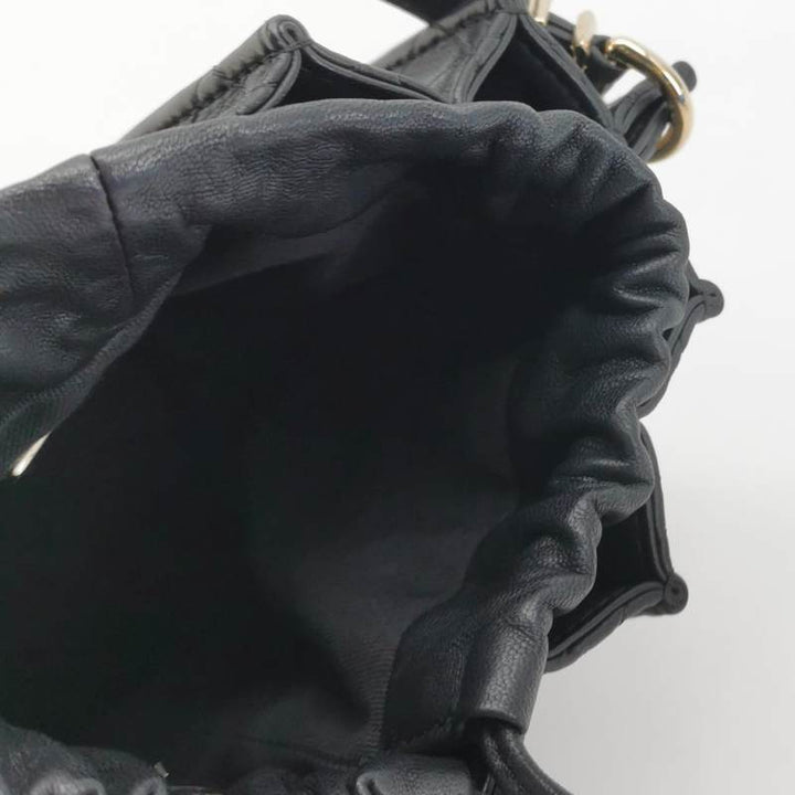 Chanel Pleated Mini Bucket Bag Black Smooth Leather Gold Hardware