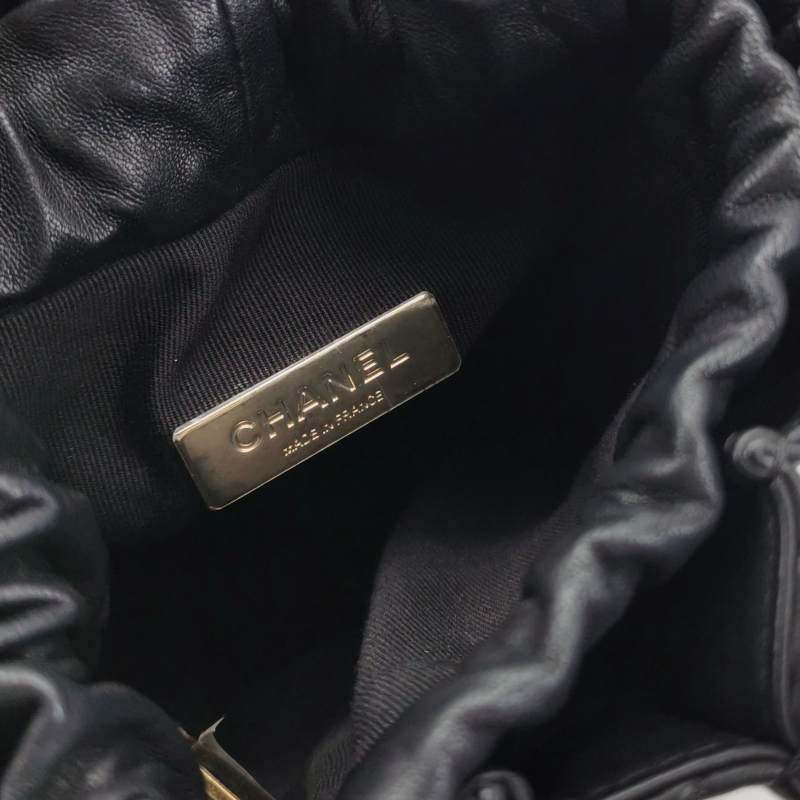 Chanel Pleated Mini Bucket Bag Black Smooth Leather Gold Hardware