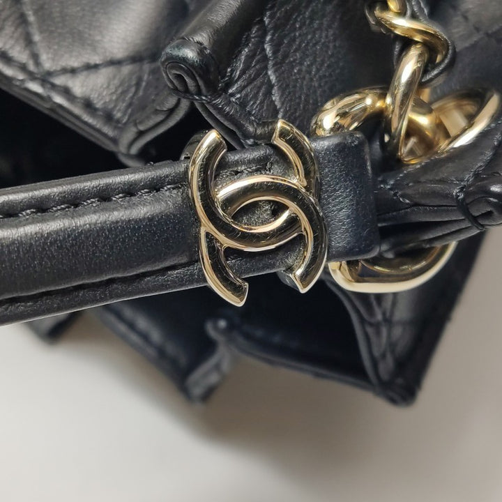 Chanel Pleated Mini Bucket Bag Black Smooth Leather Gold Hardware