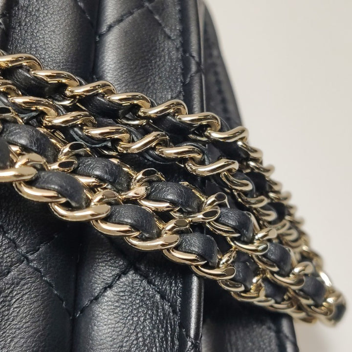 Chanel Pleated Mini Bucket Bag Black Smooth Leather Gold Hardware