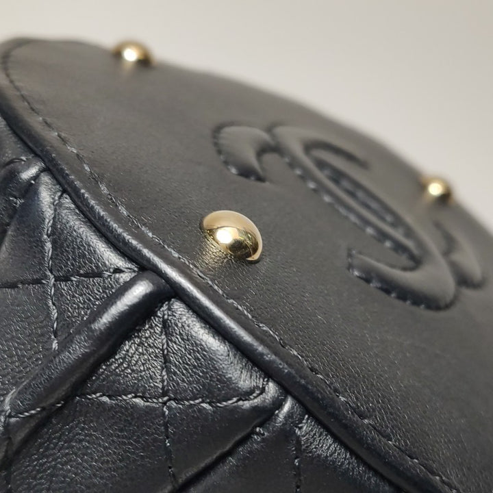 Chanel Pleated Mini Bucket Bag Black Smooth Leather Gold Hardware