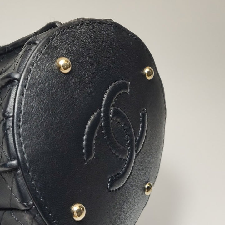Chanel Pleated Mini Bucket Bag Black Smooth Leather Gold Hardware