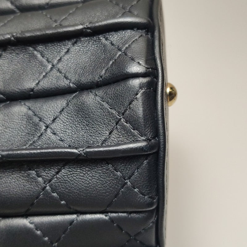 Chanel Pleated Mini Bucket Bag Black Smooth Leather Gold Hardware