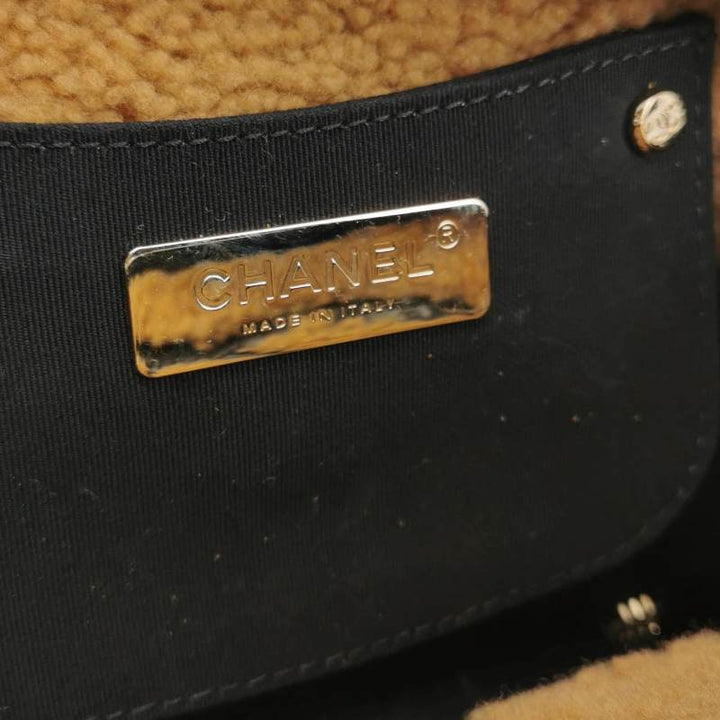 Chanel Small Black Crinkled Leather and Tan Shearling Big CC Belt Bag Gold Hardware