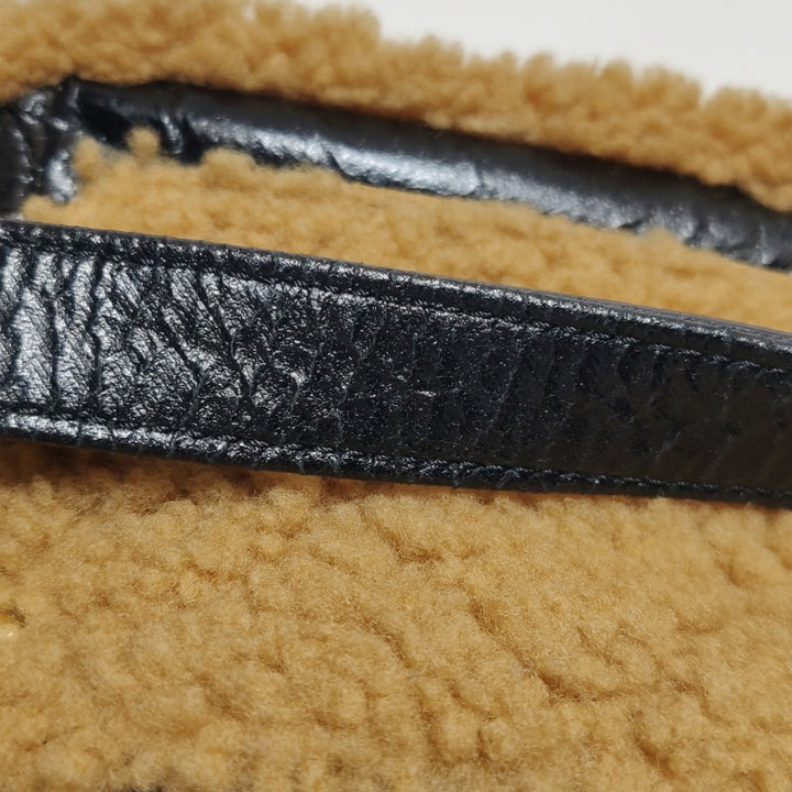 Chanel Small Black Crinkled Leather and Tan Shearling Big CC Belt Bag Gold Hardware
