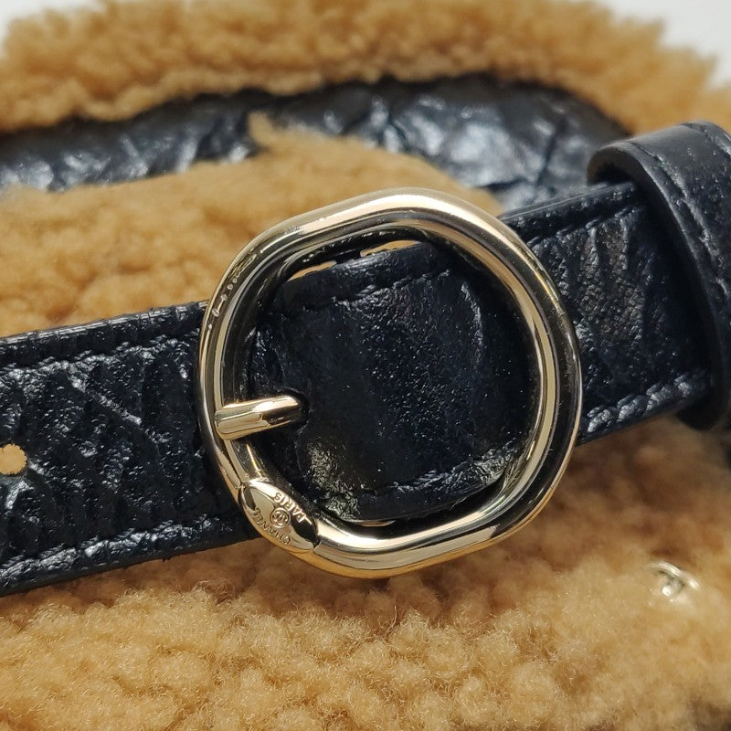 Chanel Small Black Crinkled Leather and Tan Shearling Big CC Belt Bag Gold Hardware