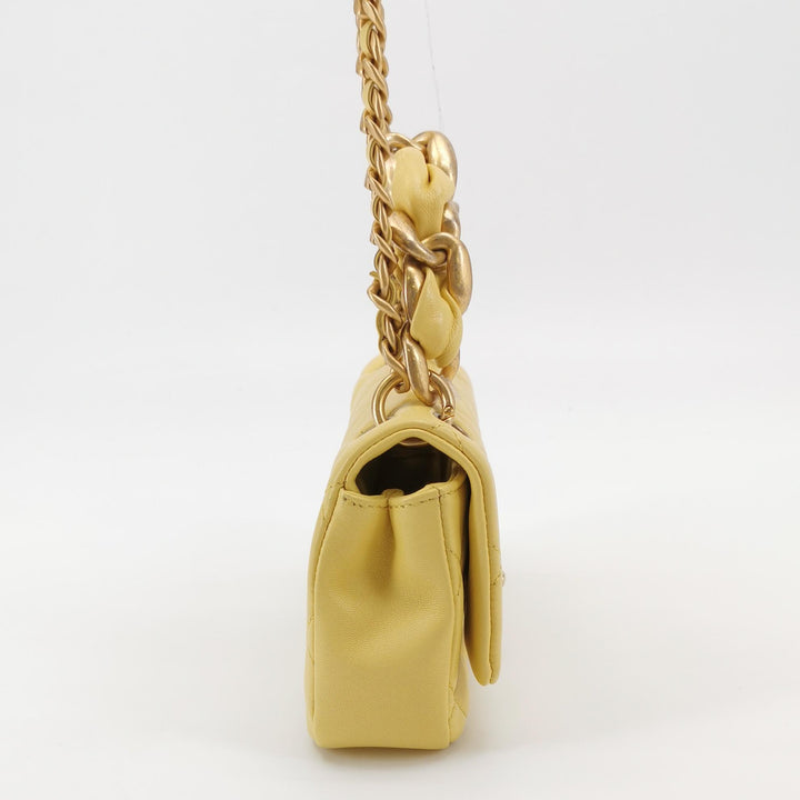 Chanel Chain Is More Flap Bag Yellow Quilted Lambskin Aged Gold Hardware