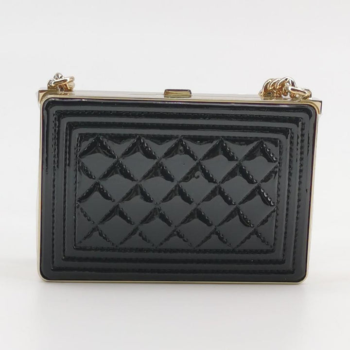 Chanel Boy Minaudiere Micro Box Clutch Black Patent Calfskin Gold Hardware
