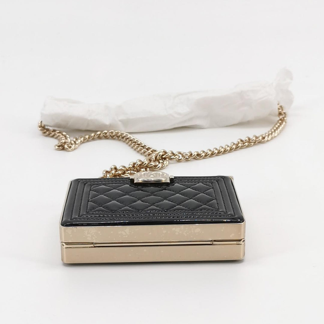 Chanel Boy Minaudiere Micro Box Clutch Black Patent Calfskin Gold Hardware