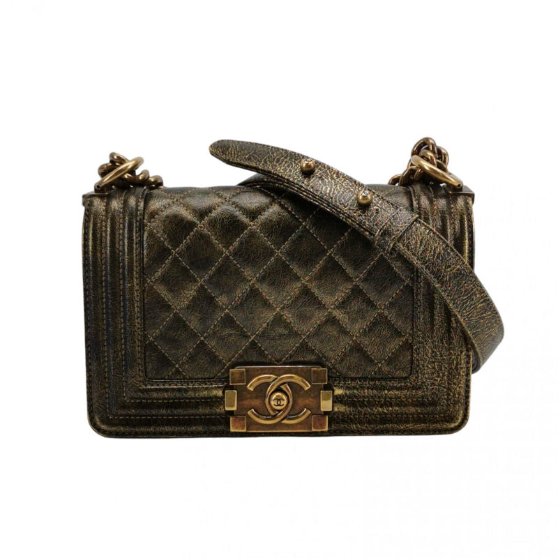 Chanel Small Boy Flap Bag Antique Gold Cracked Metallic Calfskin Antiqued Gold Hardware