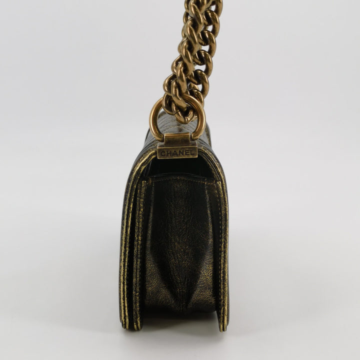Chanel Small Boy Flap Bag Antique Gold Cracked Metallic Calfskin Antiqued Gold Hardware