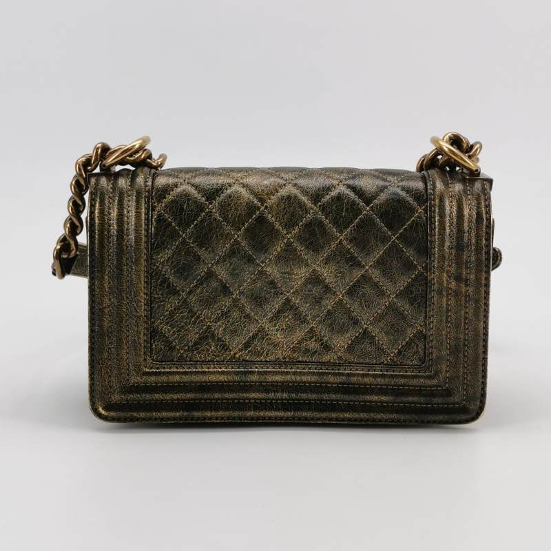 Chanel Small Boy Flap Bag Antique Gold Cracked Metallic Calfskin Antiqued Gold Hardware