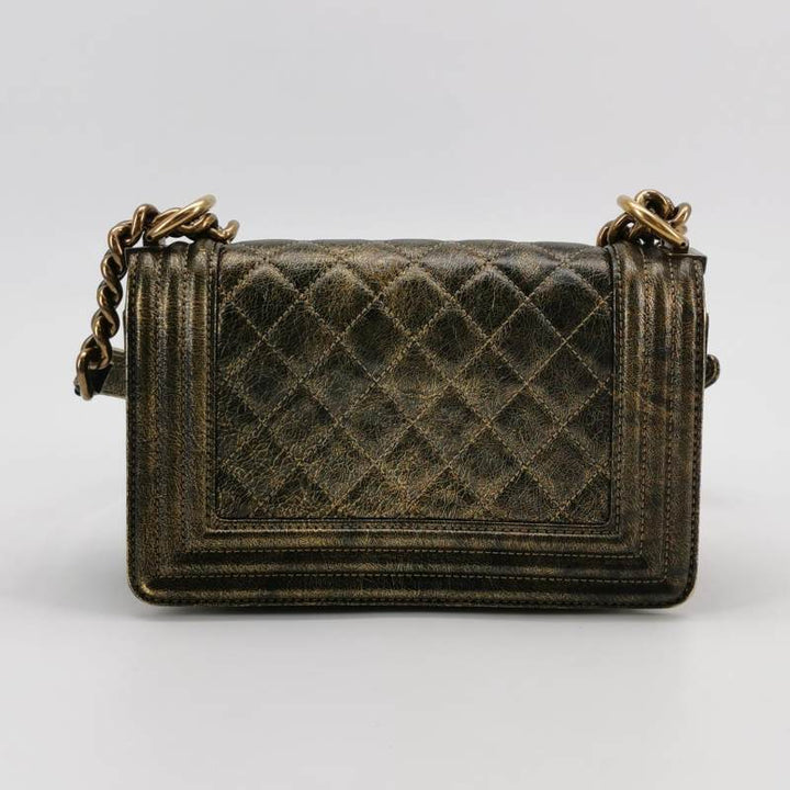 Chanel Small Boy Flap Bag Antique Gold Cracked Metallic Calfskin Antiqued Gold Hardware