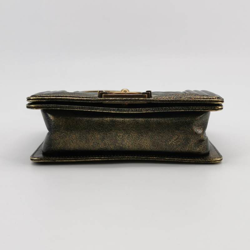 Chanel Small Boy Flap Bag Antique Gold Cracked Metallic Calfskin Antiqued Gold Hardware
