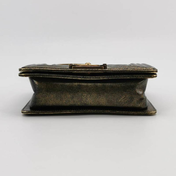 Chanel Small Boy Flap Bag Antique Gold Cracked Metallic Calfskin Antiqued Gold Hardware