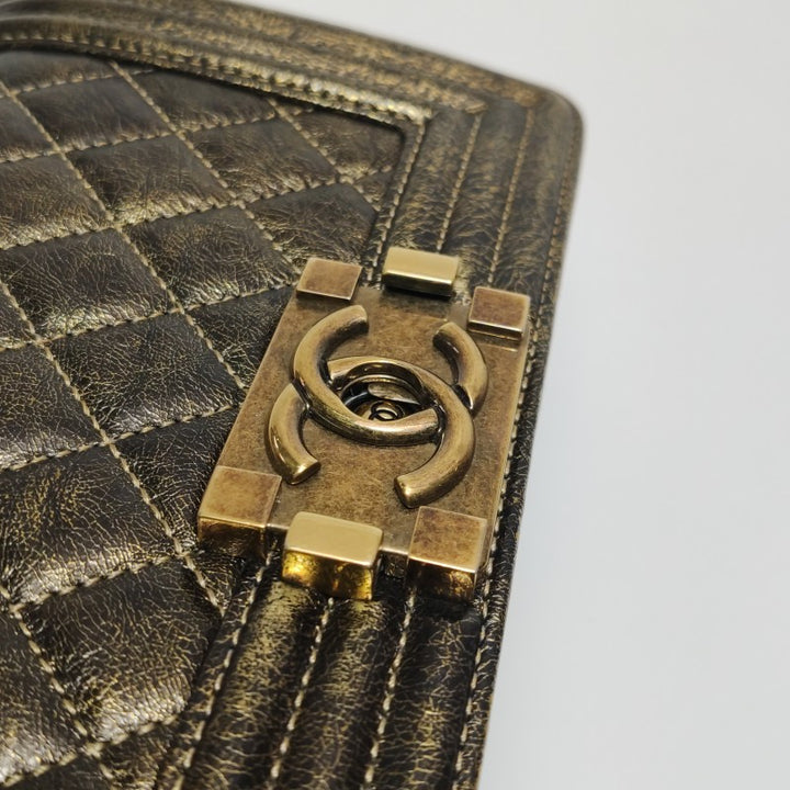 Chanel Small Boy Flap Bag Antique Gold Cracked Metallic Calfskin Antiqued Gold Hardware