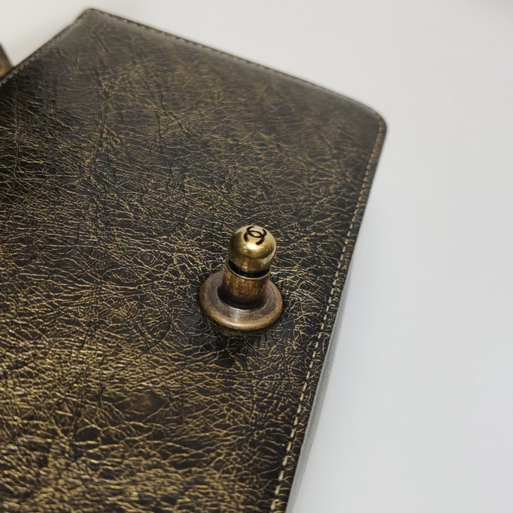 Chanel Small Boy Flap Bag Antique Gold Cracked Metallic Calfskin Antiqued Gold Hardware