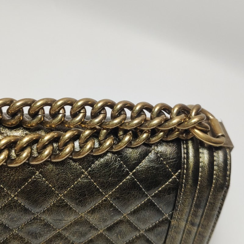 Chanel Small Boy Flap Bag Antique Gold Cracked Metallic Calfskin Antiqued Gold Hardware