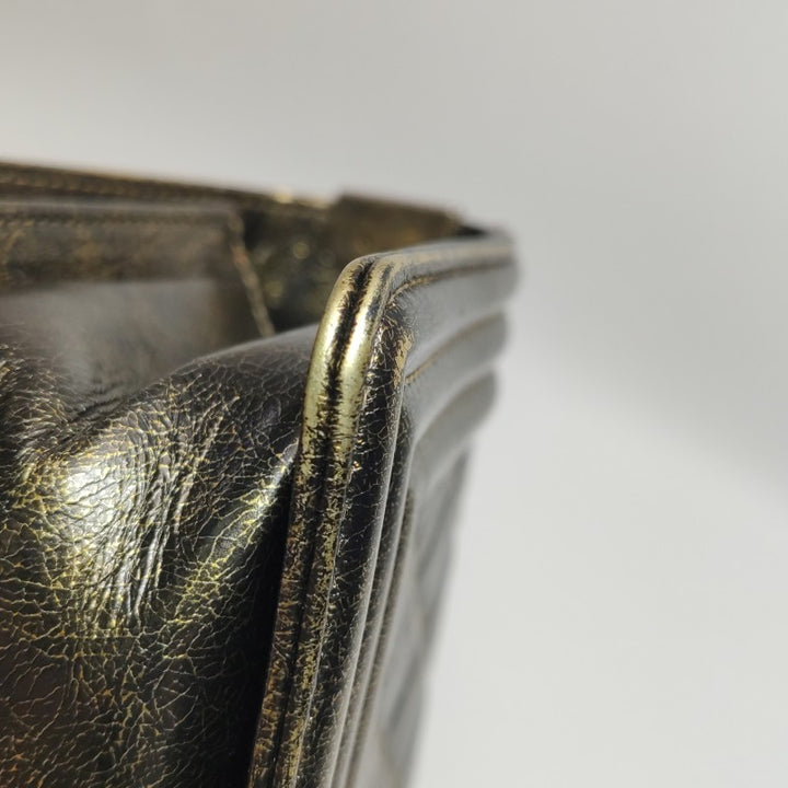 Chanel Small Boy Flap Bag Antique Gold Cracked Metallic Calfskin Antiqued Gold Hardware
