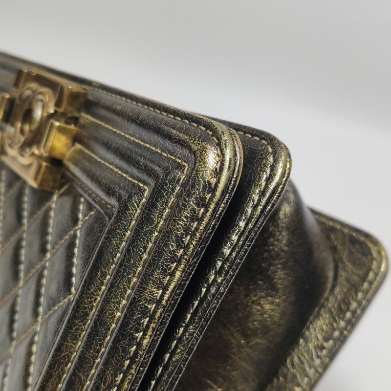 Chanel Small Boy Flap Bag Antique Gold Cracked Metallic Calfskin Antiqued Gold Hardware