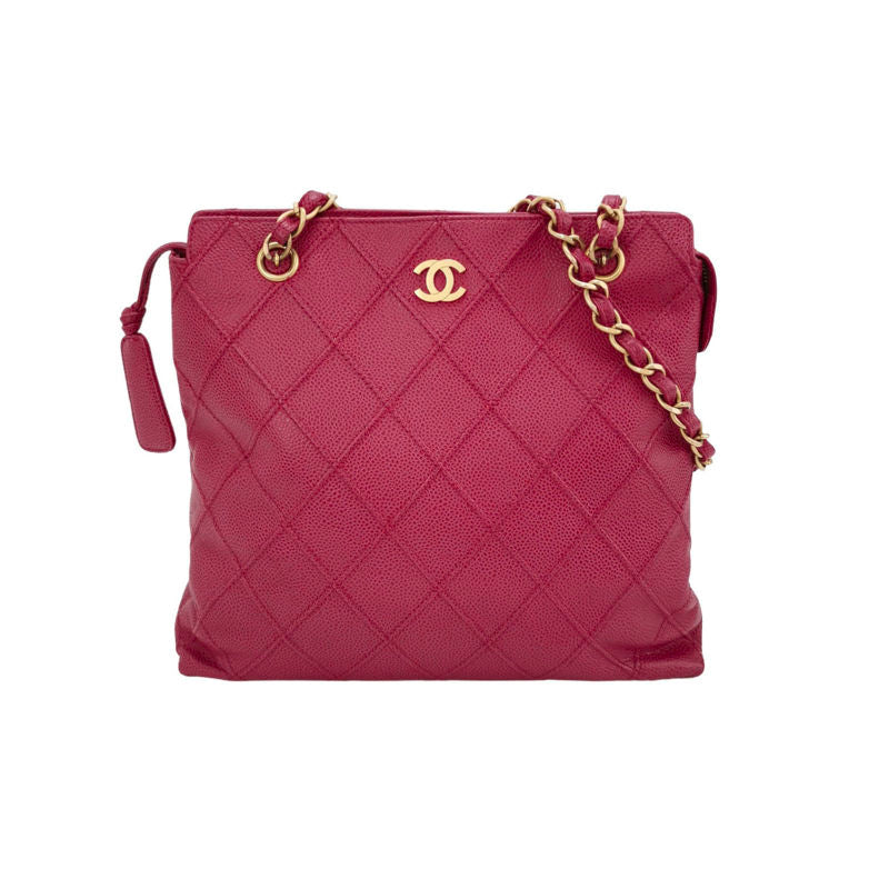 Chanel Vintage Deep Pink Diamond Quilted Caviar Leather Tote Bag Gold Hardware