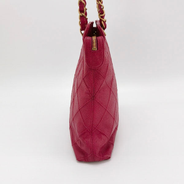 Chanel Vintage Deep Pink Diamond Quilted Caviar Leather Tote Bag Gold Hardware
