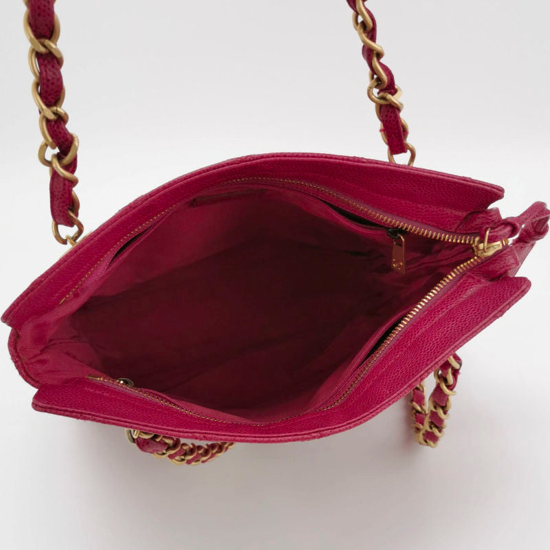 Chanel Vintage Deep Pink Diamond Quilted Caviar Leather Tote Bag Gold Hardware