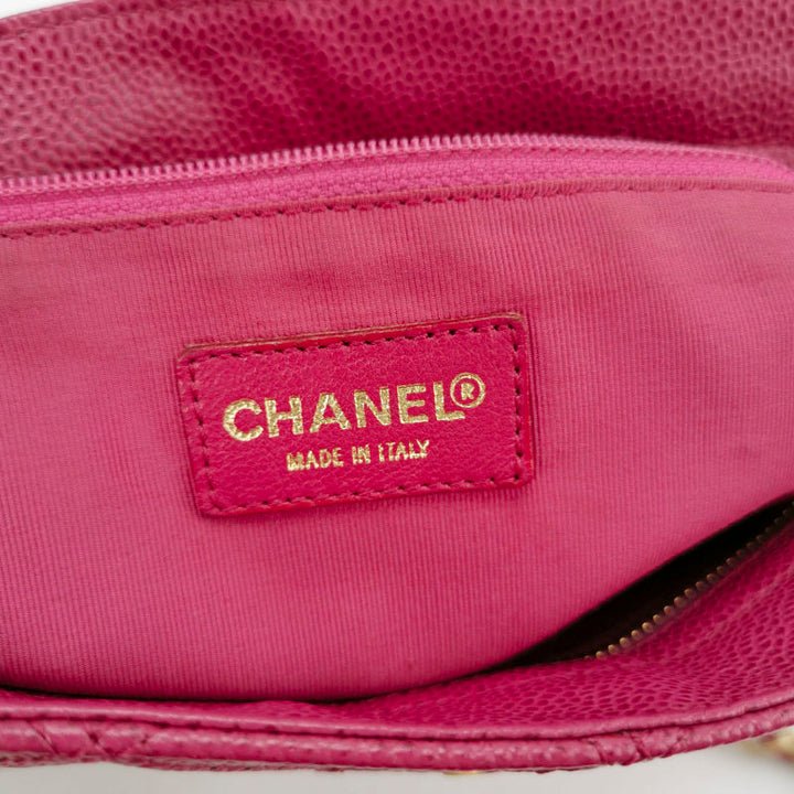 Chanel Vintage Deep Pink Diamond Quilted Caviar Leather Tote Bag Gold Hardware