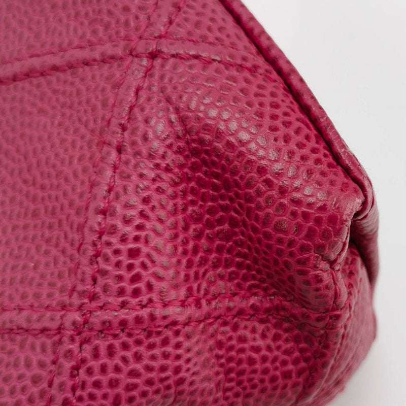 Chanel Vintage Deep Pink Diamond Quilted Caviar Leather Tote Bag Gold Hardware