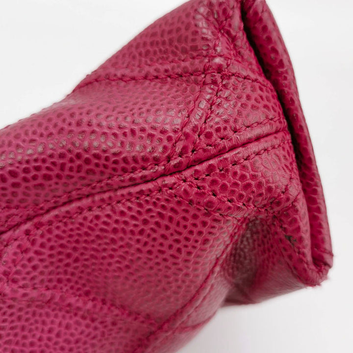 Chanel Vintage Deep Pink Diamond Quilted Caviar Leather Tote Bag Gold Hardware