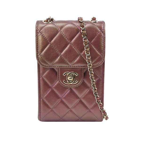 Chanel Classic CC Turn-Lock Phone Flap Bag Iridescent Metallic Copper Lambskin Gold Hardware
