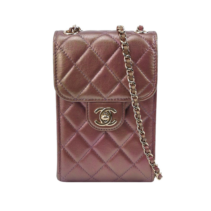 Chanel Classic CC Turn-Lock Phone Flap Bag Iridescent Metallic Copper Lambskin Gold Hardware