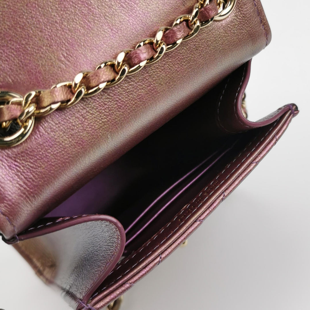 Chanel Classic CC Turn-Lock Phone Flap Bag Iridescent Metallic Copper Lambskin Gold Hardware