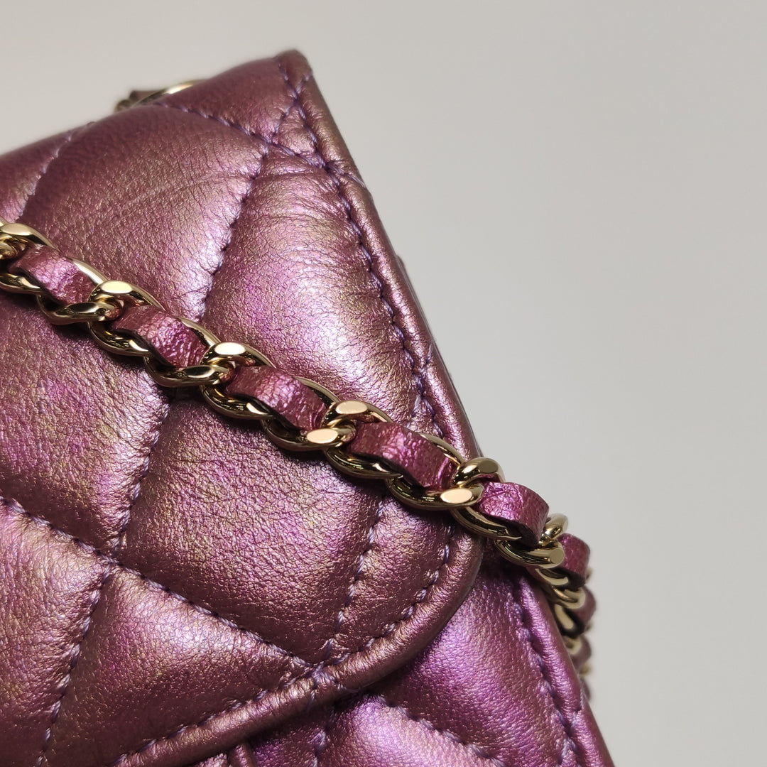 Chanel Classic CC Turn-Lock Phone Flap Bag Iridescent Metallic Copper Lambskin Gold Hardware