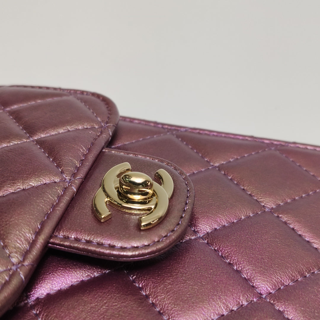 Chanel Classic CC Turn-Lock Phone Flap Bag Iridescent Metallic Copper Lambskin Gold Hardware