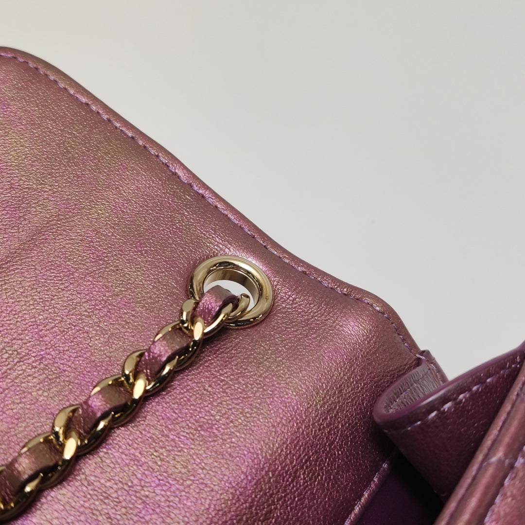Chanel Classic CC Turn-Lock Phone Flap Bag Iridescent Metallic Copper Lambskin Gold Hardware