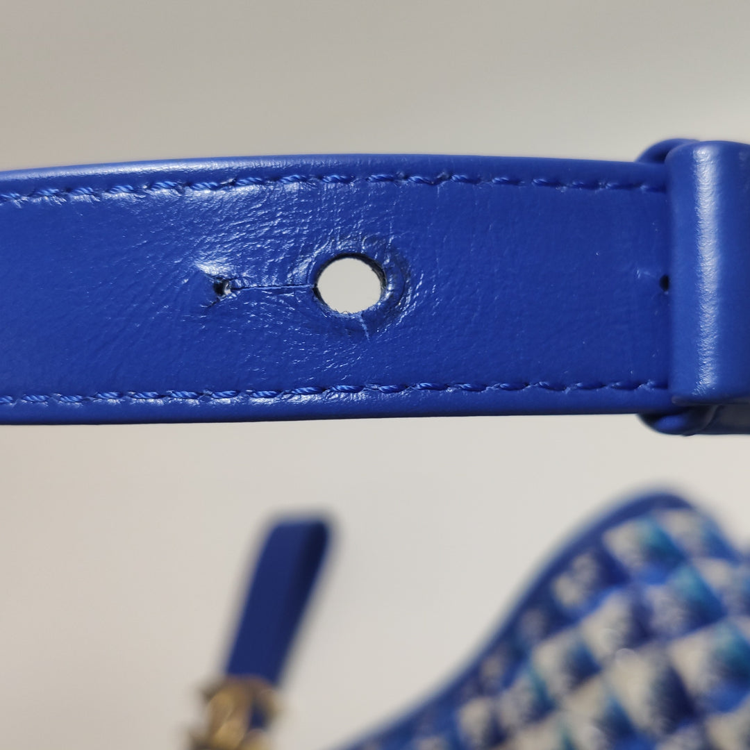 Chanel Small Gabrielle Hobo Bag Blue Checked Tweed Blue Calfskin Mixed Hardware